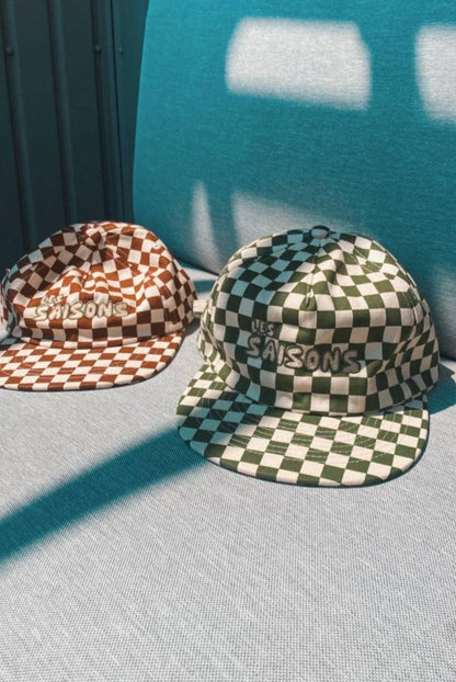 Kids Cap, checkered pattern, retro look, vintage, Imported from the US, adjustable, Green, Black, Soft, Cotton, lifestyle, outdoor, active, Orange, Les Saisons