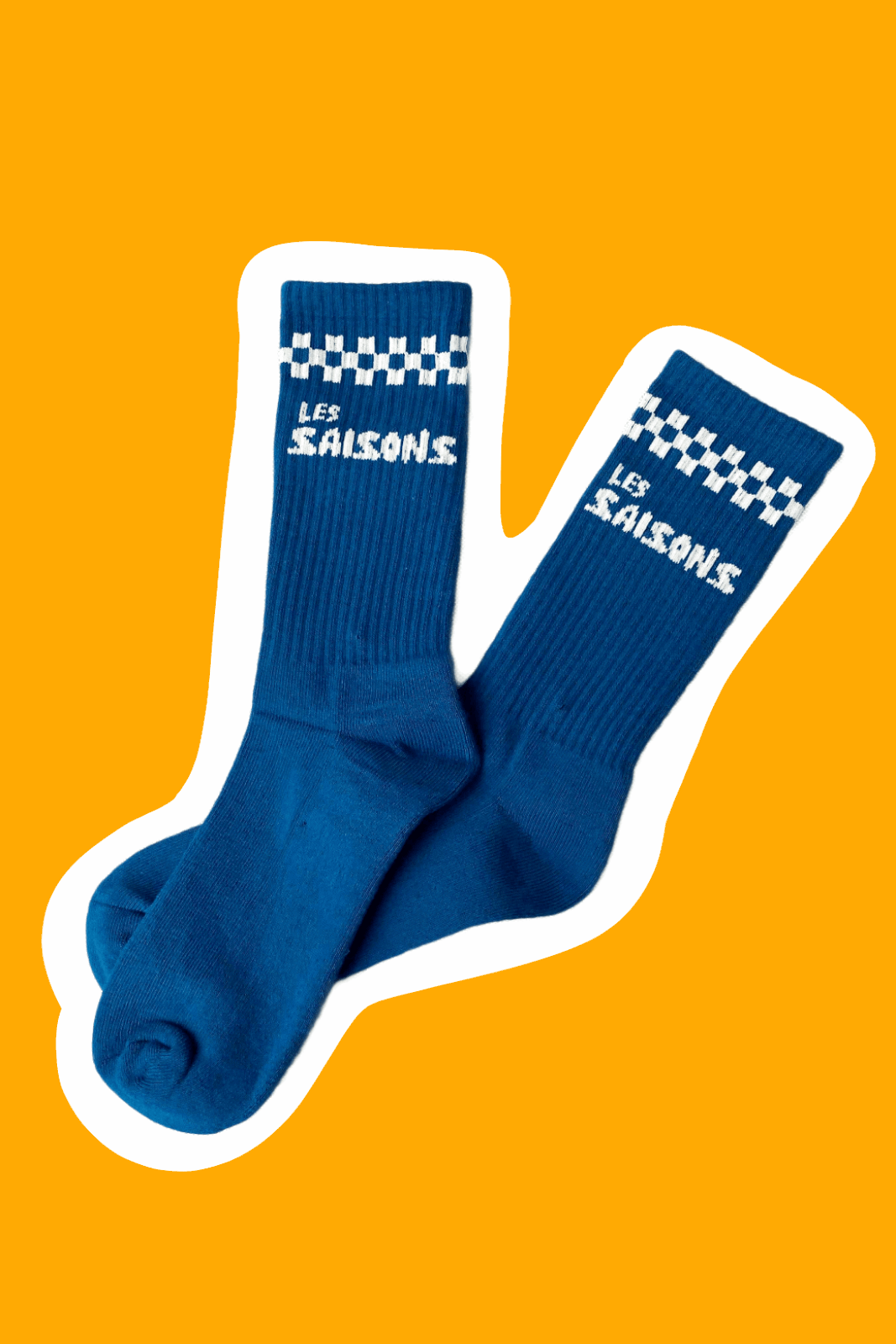 Les Saisons crew socks mid calf cotton comfortable and original. Blue and with checkers. Shipped from USA. 