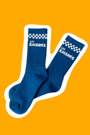 Les Saisons crew socks mid calf cotton comfortable and original. Blue and with checkers. Shipped from USA. 