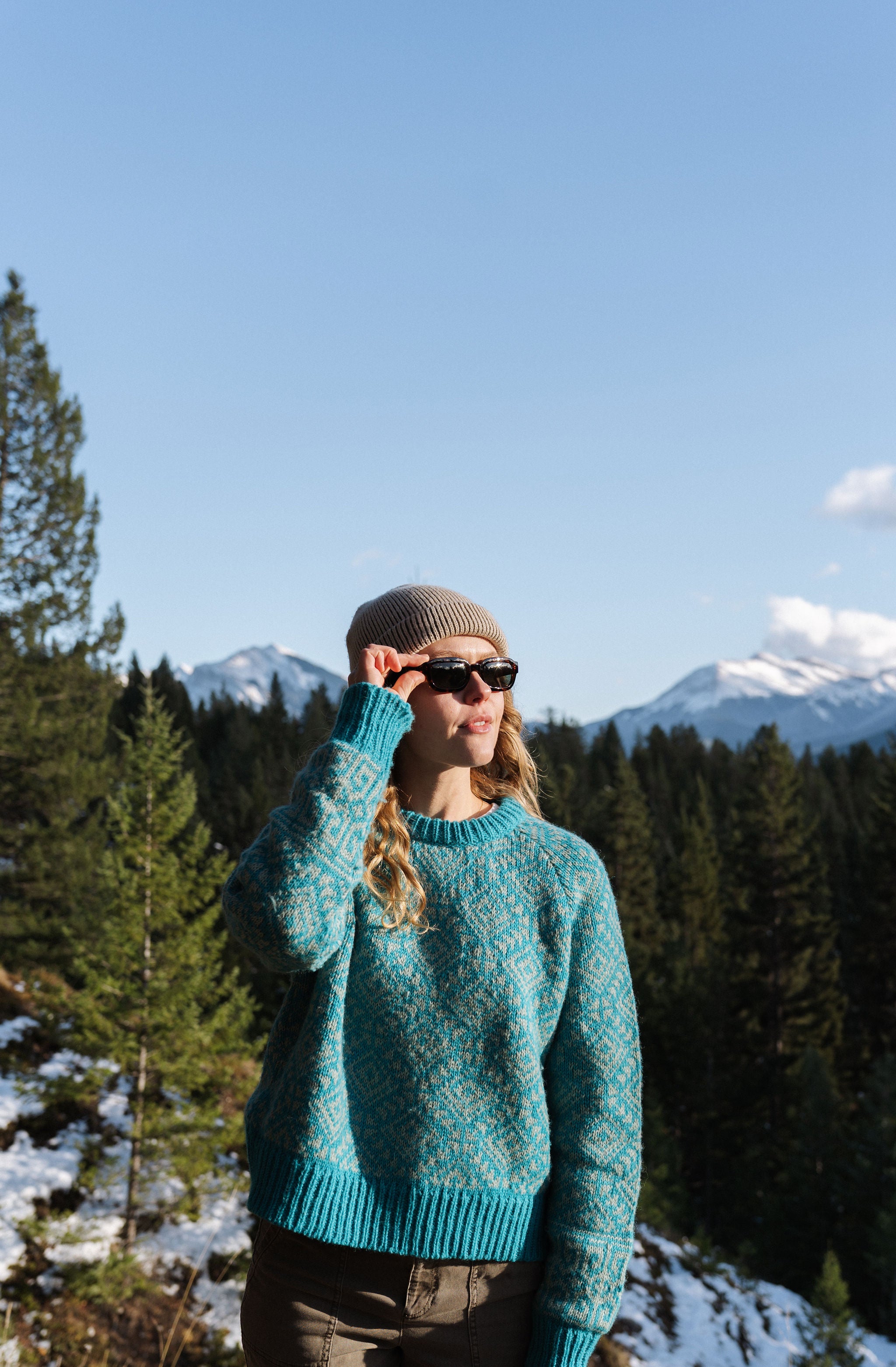 Blue merino wool sweater, made in Nepal, ethically made, designed in quebec