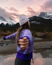 Purple merino wool sweater, made in Nepal, ethically made, designed in quebec