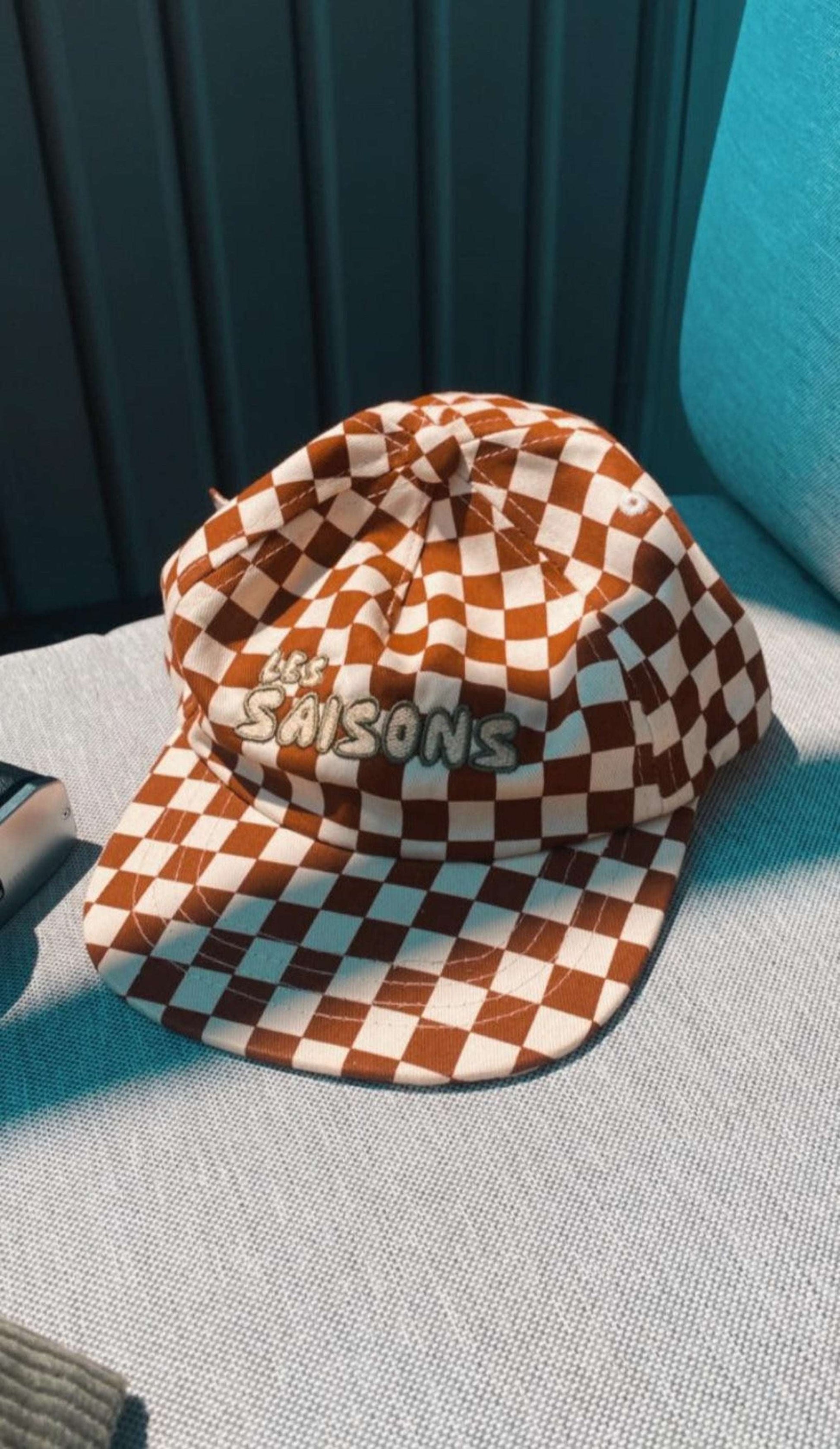 Kids Cap, checkered pattern, retro look, vintage, Imported from the US, adjustable, Green, Black, Soft, Cotton, lifestyle, outdoor, active, Les Saisons, Orange