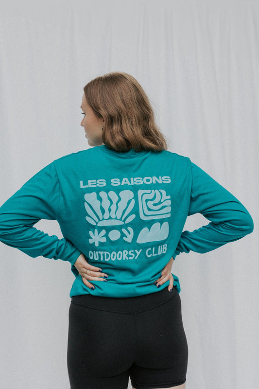les saisons light blue long sleeve, made in canada, soft , graphic, ocean sea icons. outdoorsy club