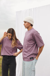 boxy purple t-shirt, unisex, oversized, loosefit, long sleeves, heavyweight 100% coton