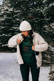 Retro Crewneck, Forest Green, Polyester, Cotton, Logo, comfortable, relaxed fit, unisex, Outdoors, warm, Les Saisons, Made in Canada