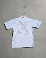 Grey T-Shirt, S'arrêter un instant, Noémie Éclipse, Les Saisons, loose fit, heavyweight cotton, oversized, unisex, unique designs, artist series, collaboration, Made in the USA, printed in Montréal, lifestyle 