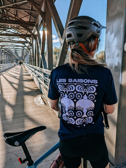 Bike shirt, mountain, hiking, dark blue, unique pattern, artist series, polyester, running, active, Montreal, print