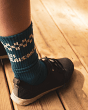 Les Saisons crew socks mid calf cotton comfortable and original. Blue and with checkers. Shipped from USA.