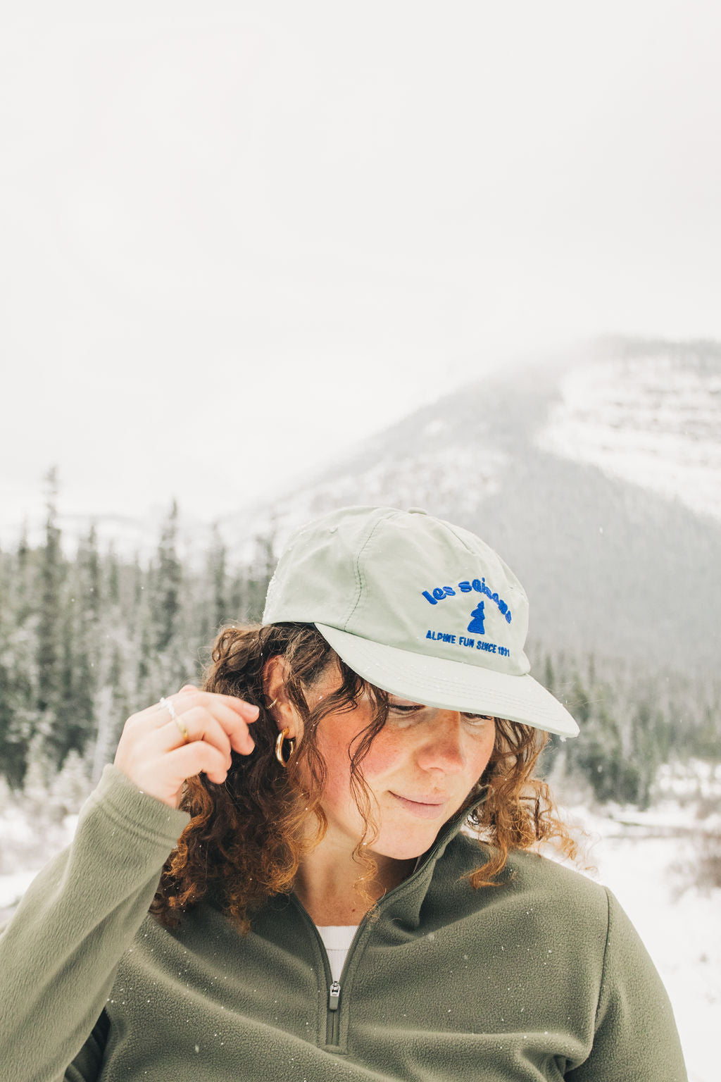 Alpine Fun cap, sage cap great for running, skiing, retro look.