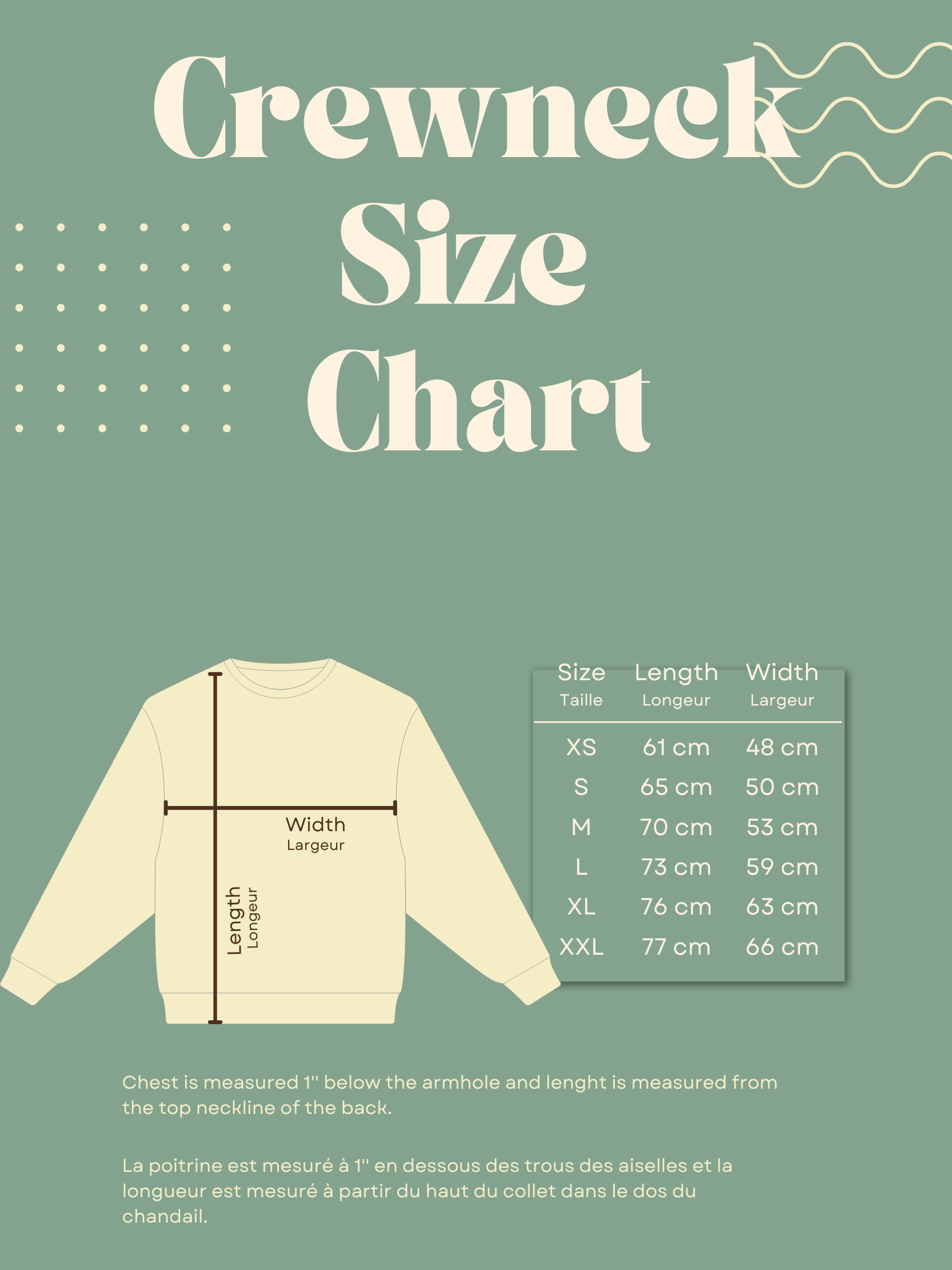 Retro Crewneck Size Chart, Les Saisons