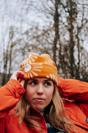 Simple Fleece Beanie, Orange, Made in Quebec, Polyester, Warm, Soft, Reversible, Ski, Hike, Outdoor, Les Saisons