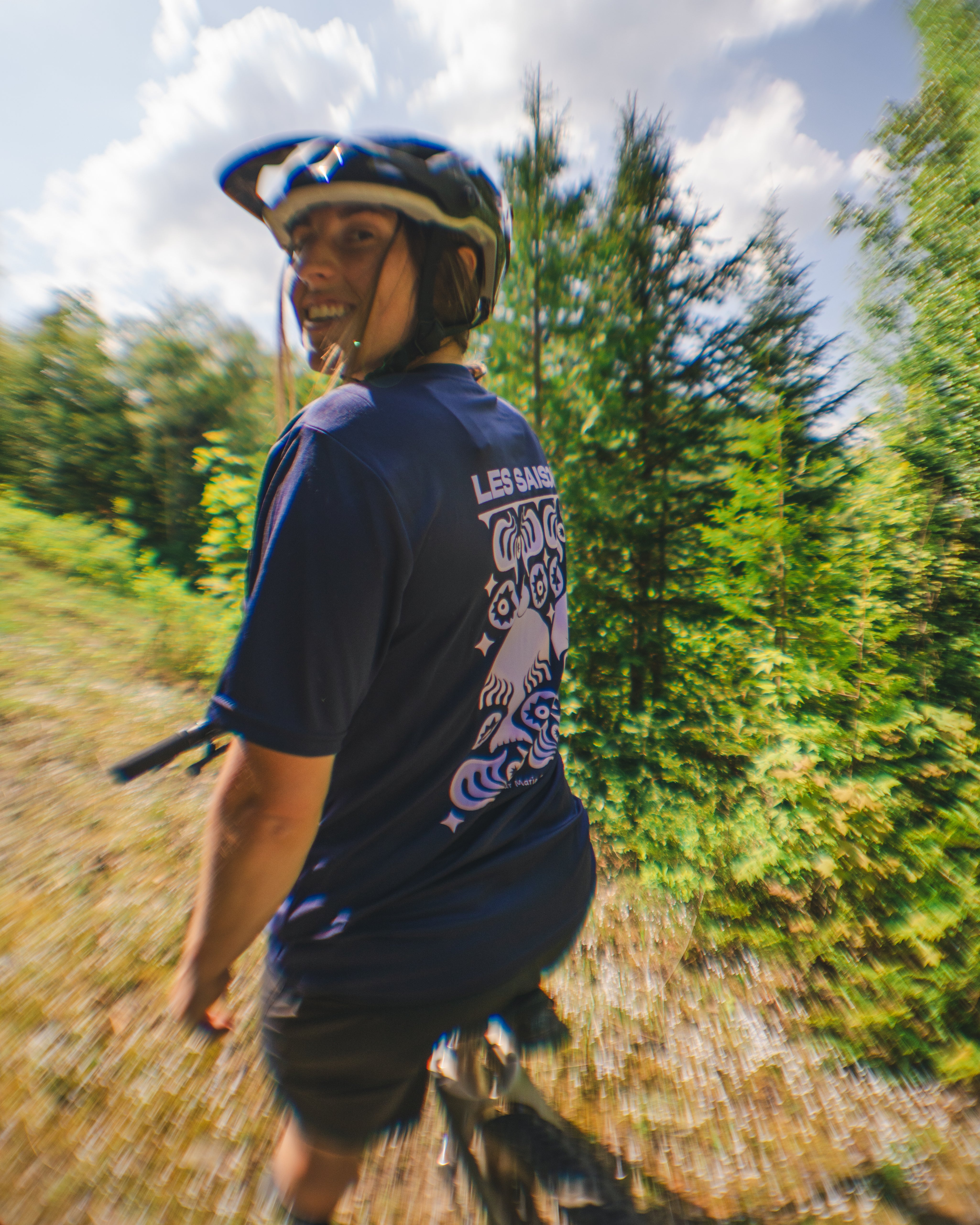 Bike shirt, mountain, hiking, dark blue, unique pattern, artist series, polyester, running, active, Montreal, print