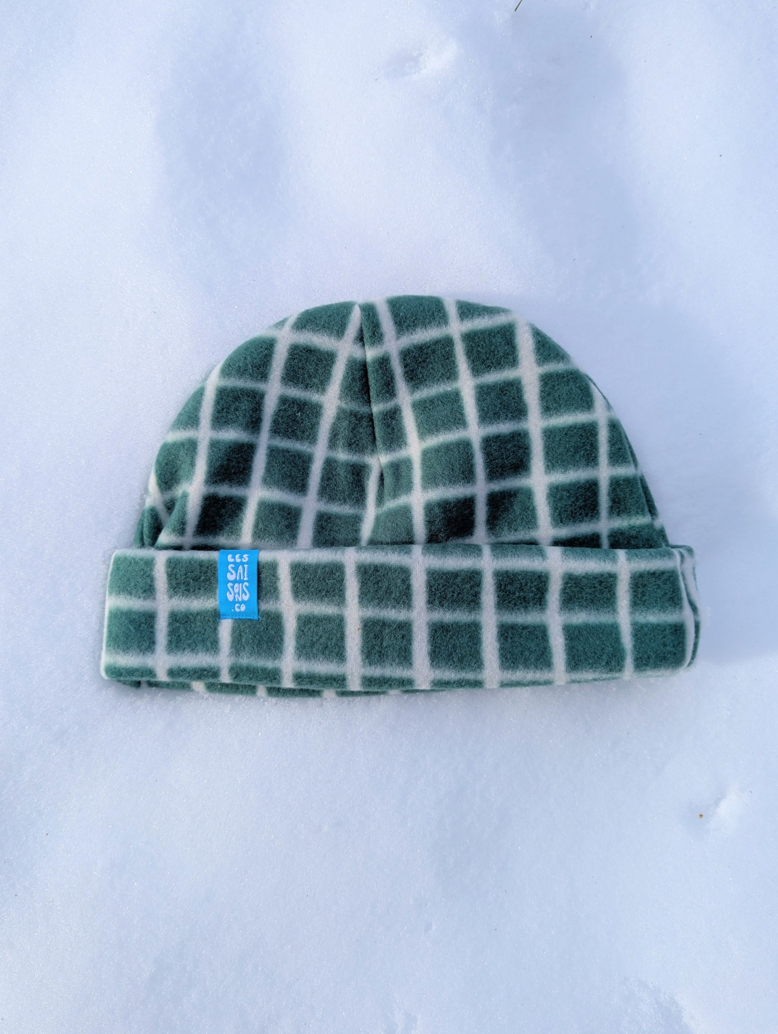 green beanie, simple fleece, fits under a ski helmet, ski beanie fleece beanie, handmade local beanie. original